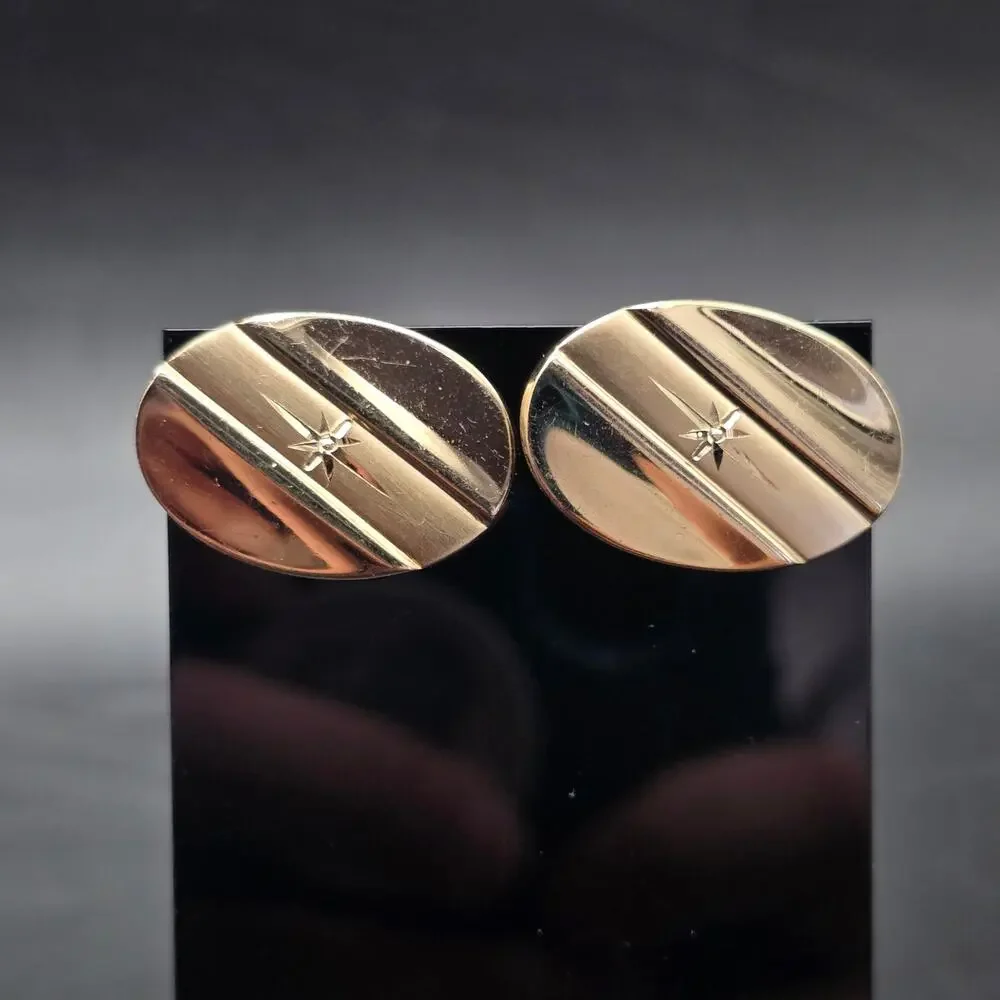 Gold Tone Oval Cuff Links Men's Vintage Accessory